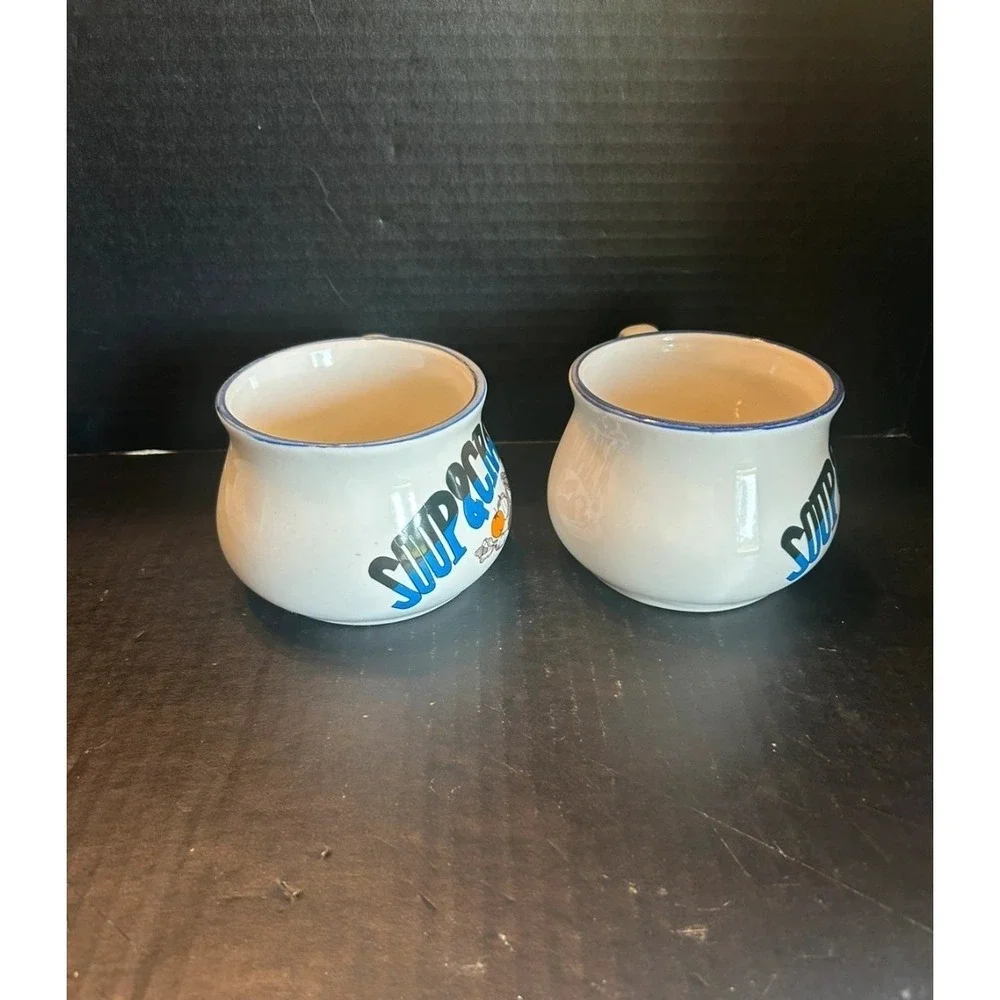 Vintage Soup And Cracker  Set Of 2 Ceramic Soup bowls with Handles
